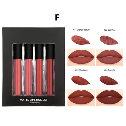 4-Piece Matte Liquid Lipstick Set Waterproof Non-Transfer High Pigmented