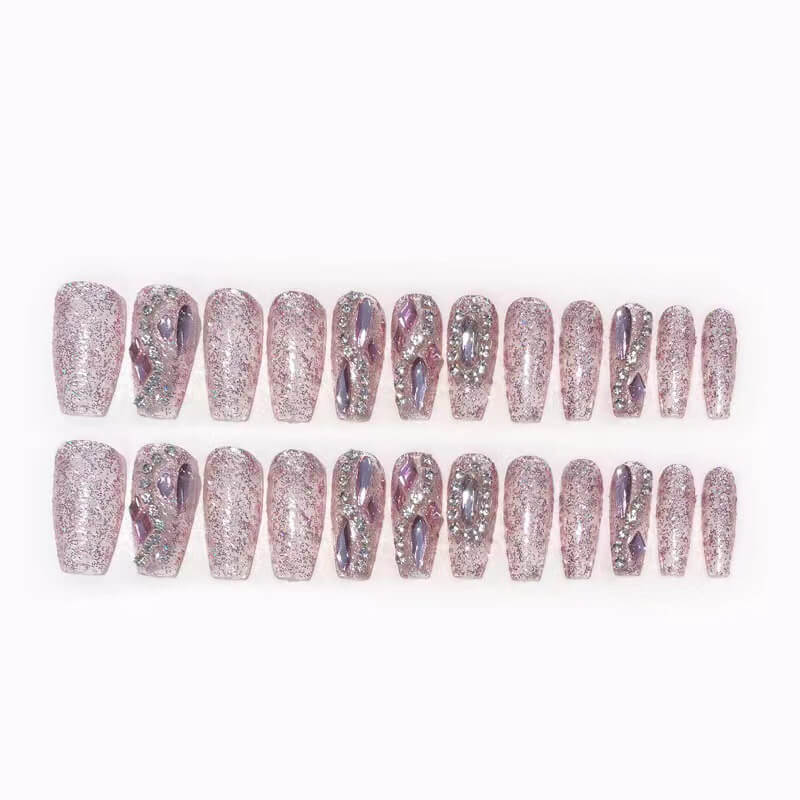 Press on nails fake nail patch diamond pink removable 24pcs