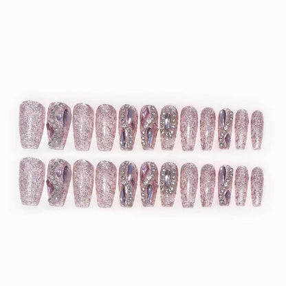 Press on nails fake nail patch diamond pink removable 24pcs