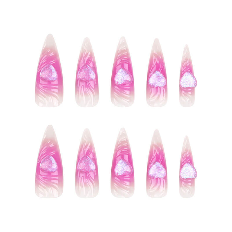 3D nail art pink love manicure long nail patch glitter fake nails 24pcs