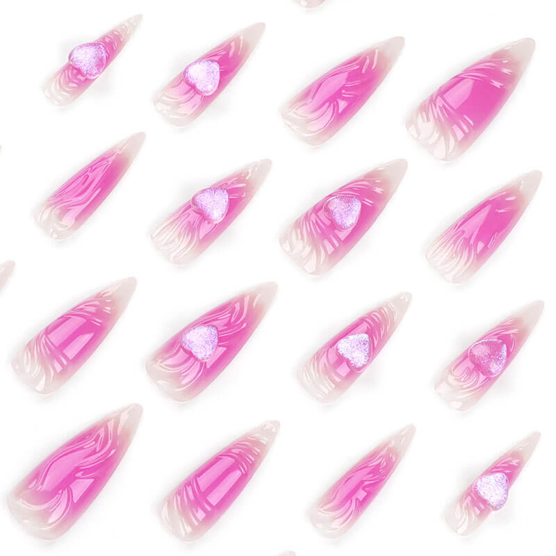 3D nail art pink love manicure long nail patch glitter fake nails 24pcs