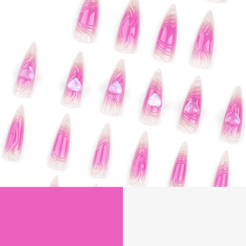 3D nail art pink love manicure long nail patch glitter fake nails 24pcs