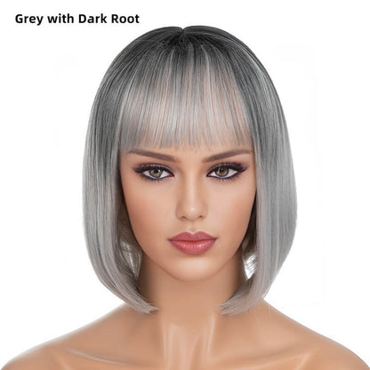 Wigs short straight hair bobo head air bangs whole wig headgear