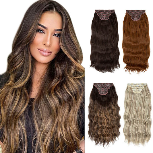 Hair extensions clip in hair four-piece wig set hair clips curly fiber 22 inch