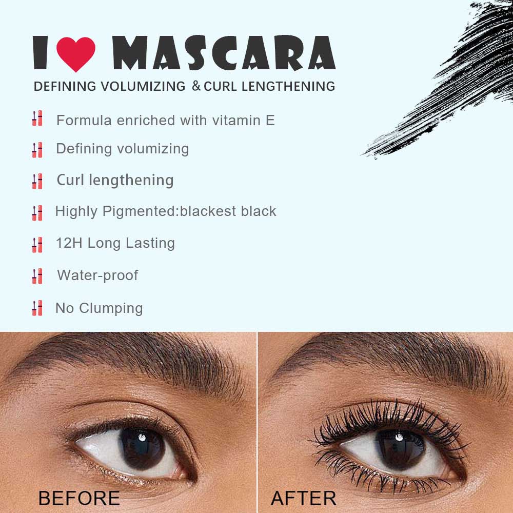 Black Mascara Waterproof Long Lasting Thick Curling Full Volume No Logo