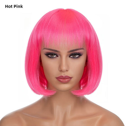 Wigs short straight hair bobo head air bangs whole wig headgear