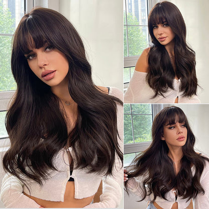 Long wave wigs with bangs sexy women hair headgear natural 24 inch