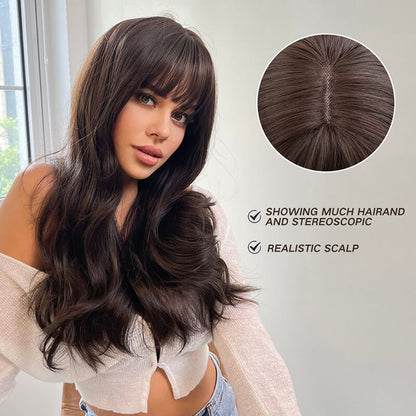 Long wave wigs with bangs sexy women hair headgear natural 24 inch