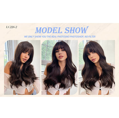 Long wave wigs with bangs sexy women hair headgear natural 24 inch