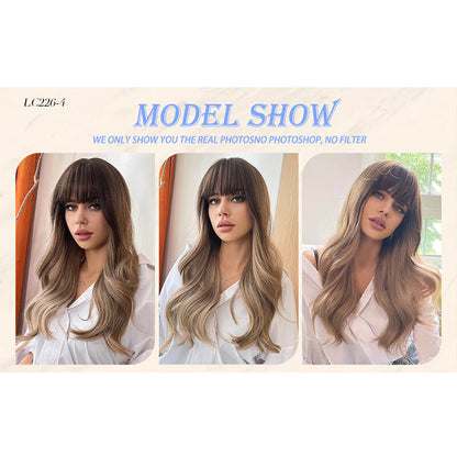 Long wave wigs with bangs sexy women hair headgear natural 24 inch