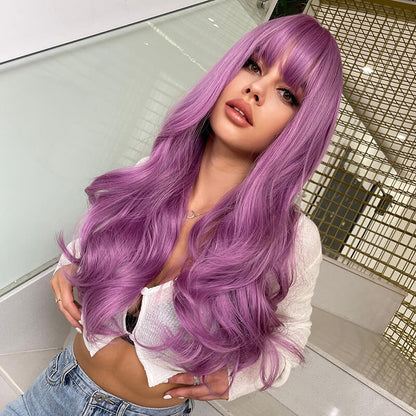 Long wave wigs with bangs sexy women hair headgear natural 24 inch