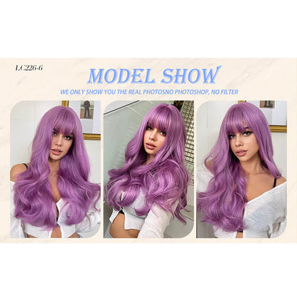 Long wave wigs with bangs sexy women hair headgear natural 24 inch