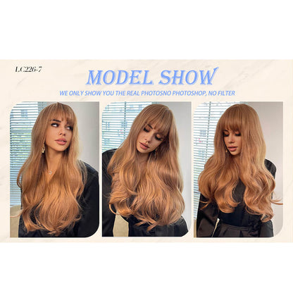 Long wave wigs with bangs sexy women hair headgear natural 24 inch