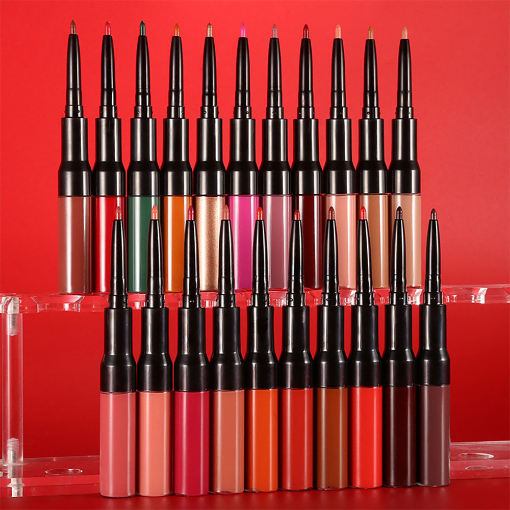 15 Color Matte Liquid Lipstick+Lip Liner Double-Headed Long Lasting Vegan