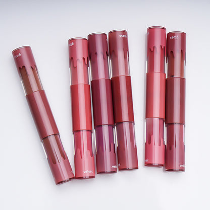 Rouge à lèvres mat 6 couleurs + rouge à lèvres velours double embout longue tenue