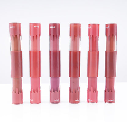 Rouge à lèvres mat 6 couleurs + rouge à lèvres velours double embout longue tenue