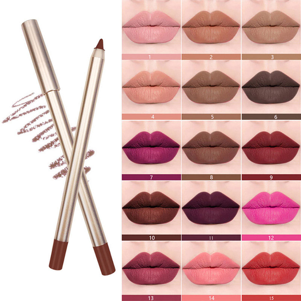 15 Color Matte Lip Liner Gold Lip Pencil Waterproof High Pigmented Vegan