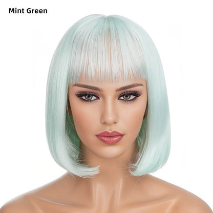 Wigs short straight hair bobo head air bangs whole wig headgear