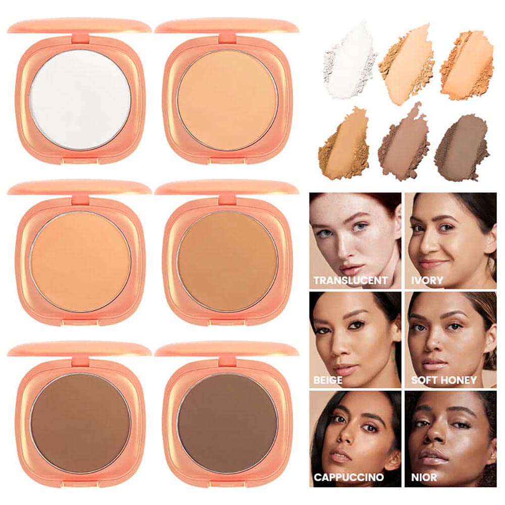 Poudre compacte fixatrice 6 couleurs, correcteur contouring vegan waterproof