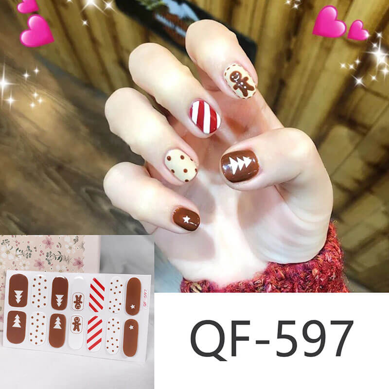 Cute nail stickers tear-off nail christmas manicure patch waterproof