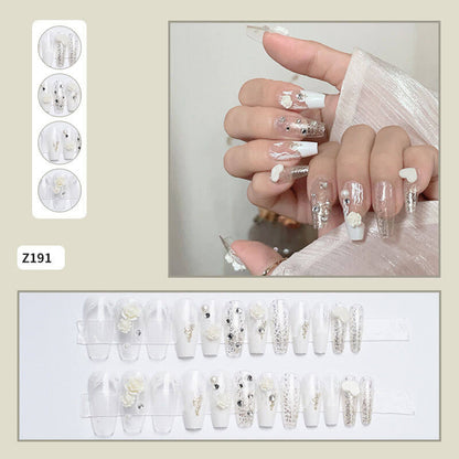 Nails press on nails luxury diamond camellia bride wedding 24pcs