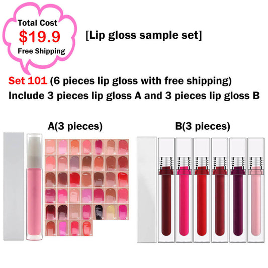 Lip gloss sample set 101 (6 pieces lip gloss & free shipping)