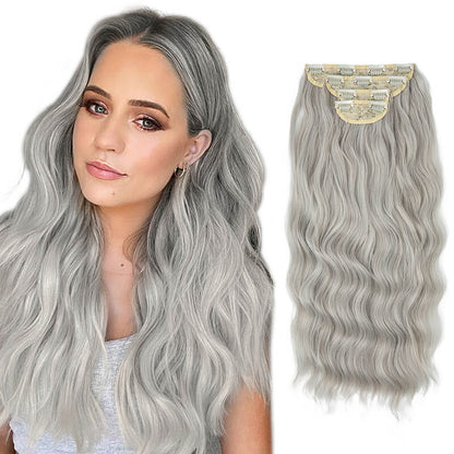 Hair extensions clip in hair four-piece wig set hair clips curly fiber 22 inch