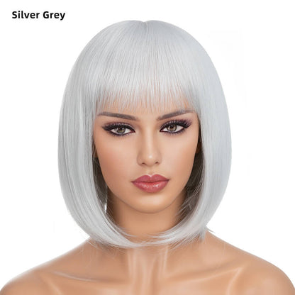 Wigs short straight hair bobo head air bangs whole wig headgear