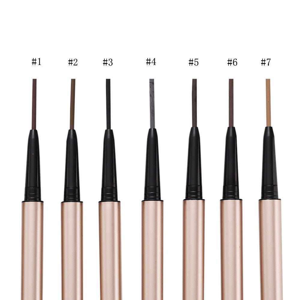 7 Color Slim Eyebrow Pencil Brow Pen Long Lasting Waterproof Gold Tube