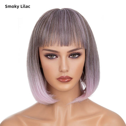 Wigs short straight hair bobo head air bangs whole wig headgear