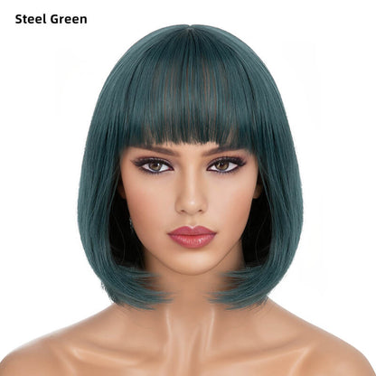 Wigs short straight hair bobo head air bangs whole wig headgear