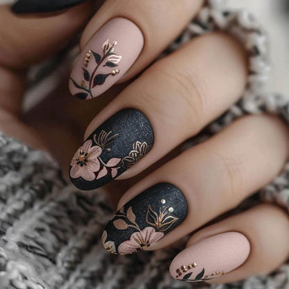 Press On Nails Autumn Winter Leaf-shaped Nail Stickers Manicures Medium-length
