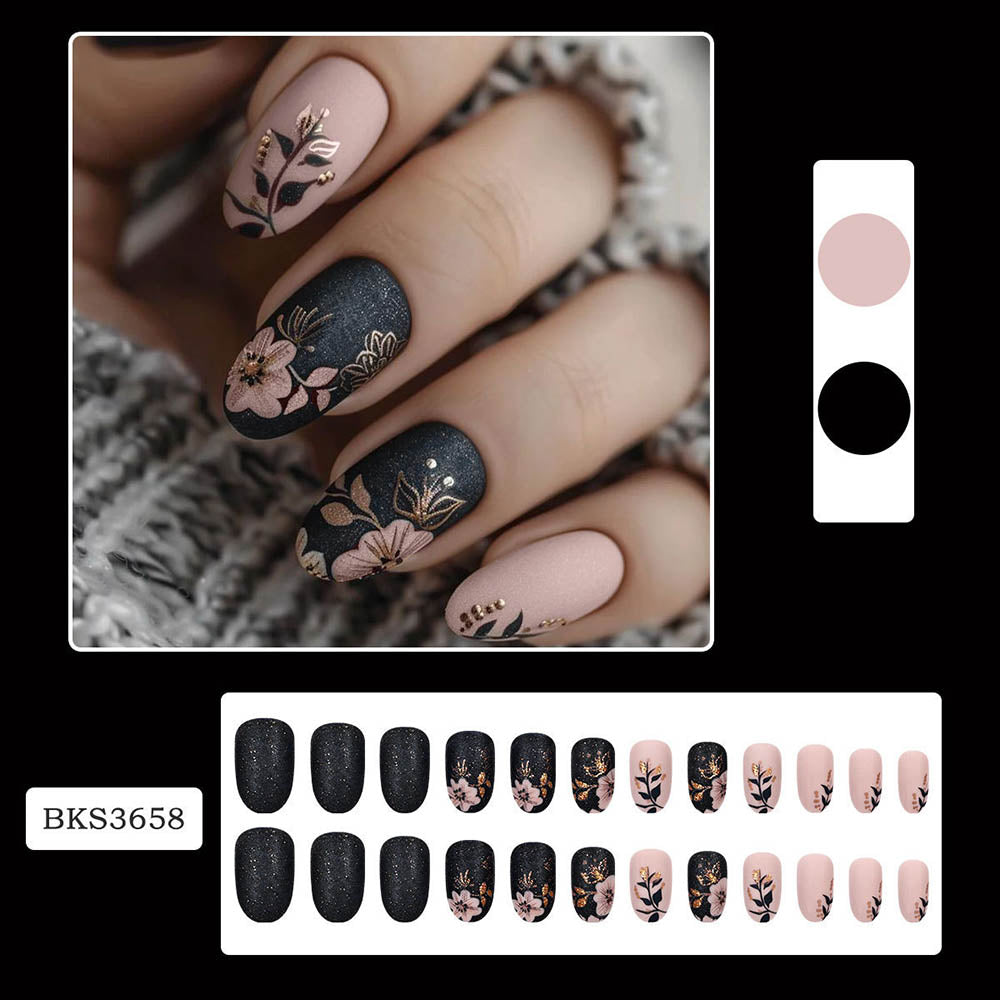 Press On Nails Autumn Winter Leaf-shaped Nail Stickers Manicures Medium-length