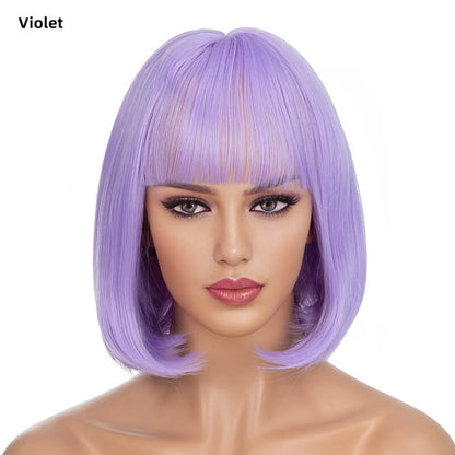 Wigs short straight hair bobo head air bangs whole wig headgear