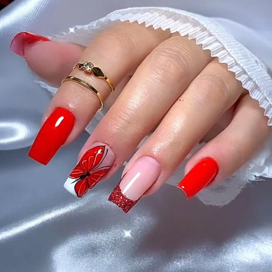 Press on nails ballet nail French butterfly manicure removable 24pcs