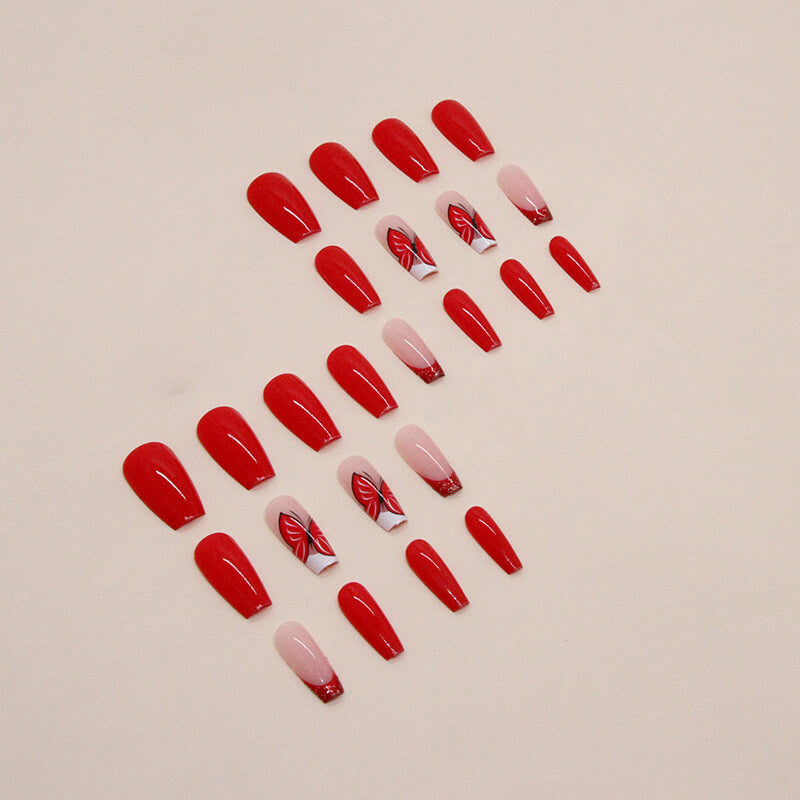Press on nails ballet nail French butterfly manicure removable 24pcs