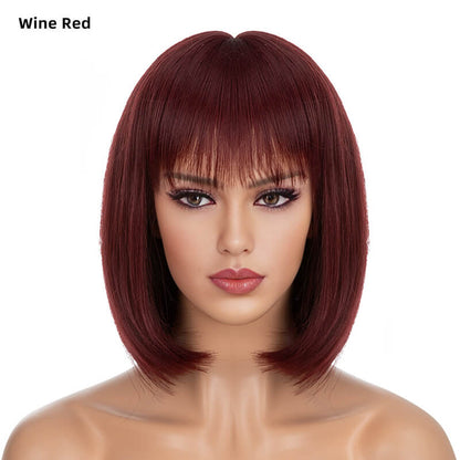 Wigs short straight hair bobo head air bangs whole wig headgear