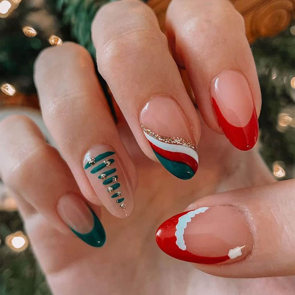Christmas Tree Ins Fashion Nail Art Nail Film Press On Nails Removable 24 Pcs