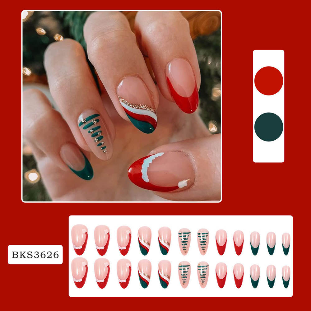 Christmas Tree Ins Fashion Nail Art Nail Film Press On Nails Removable 24 Pcs