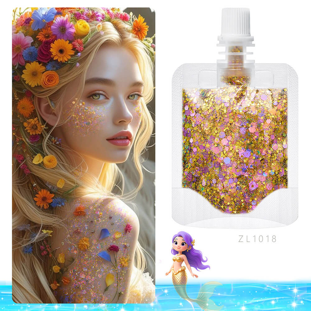 17 color mermaid glitter gel face body eyeshadow patches (with storage bag)