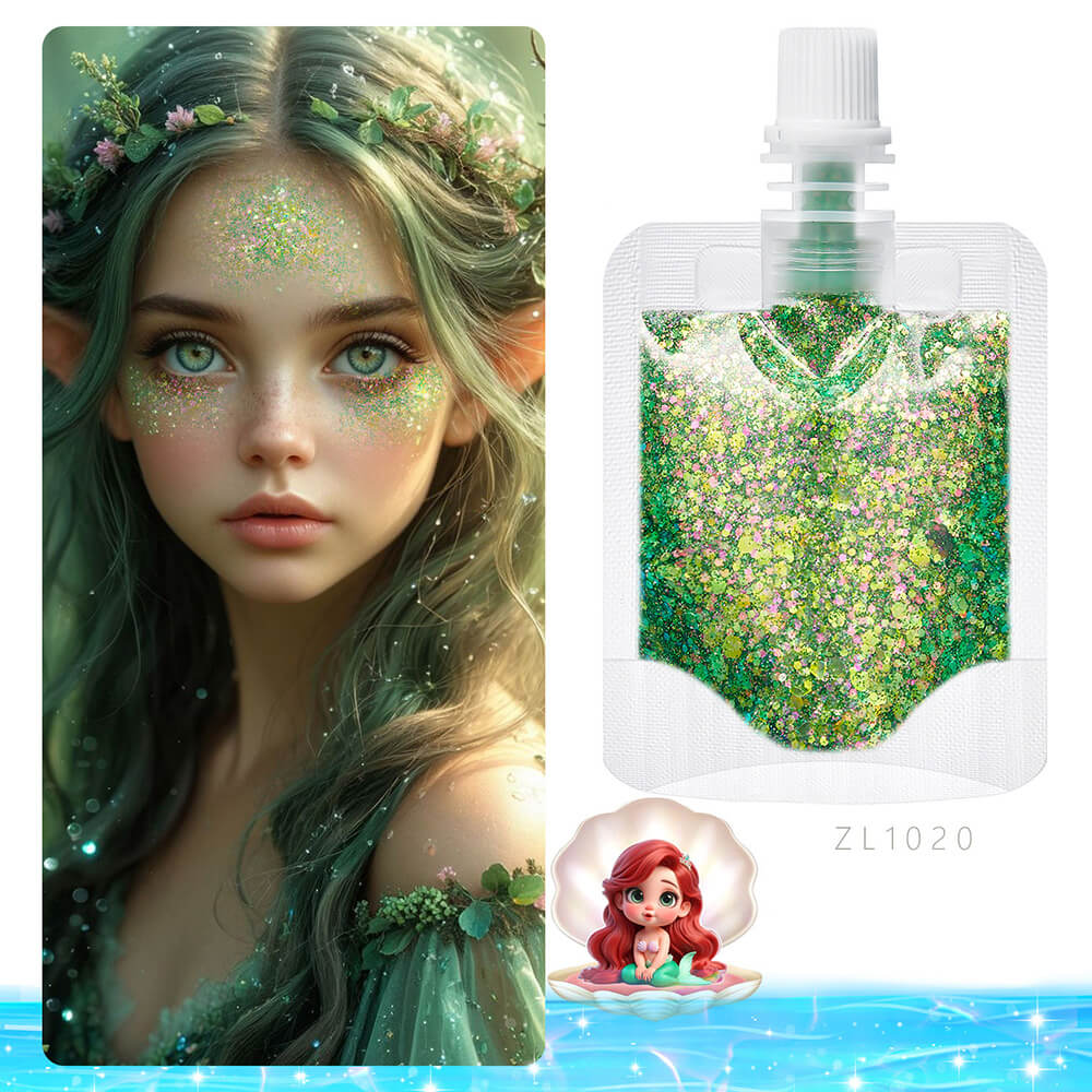 17 color mermaid glitter gel face body eyeshadow patches (with storage bag)