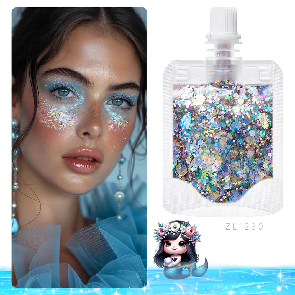 17 color mermaid glitter gel face body eyeshadow patches (with storage bag)