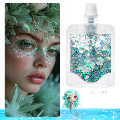 17 color mermaid glitter gel face body eyeshadow patches (with storage bag)