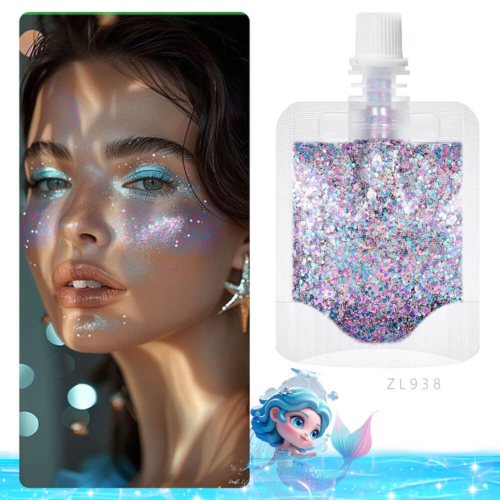 17 color mermaid glitter gel face body eyeshadow patches (with storage bag)
