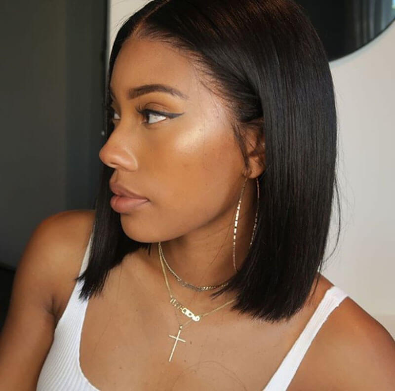 Facebook women short straight hair bob wigs middle-parted headgear