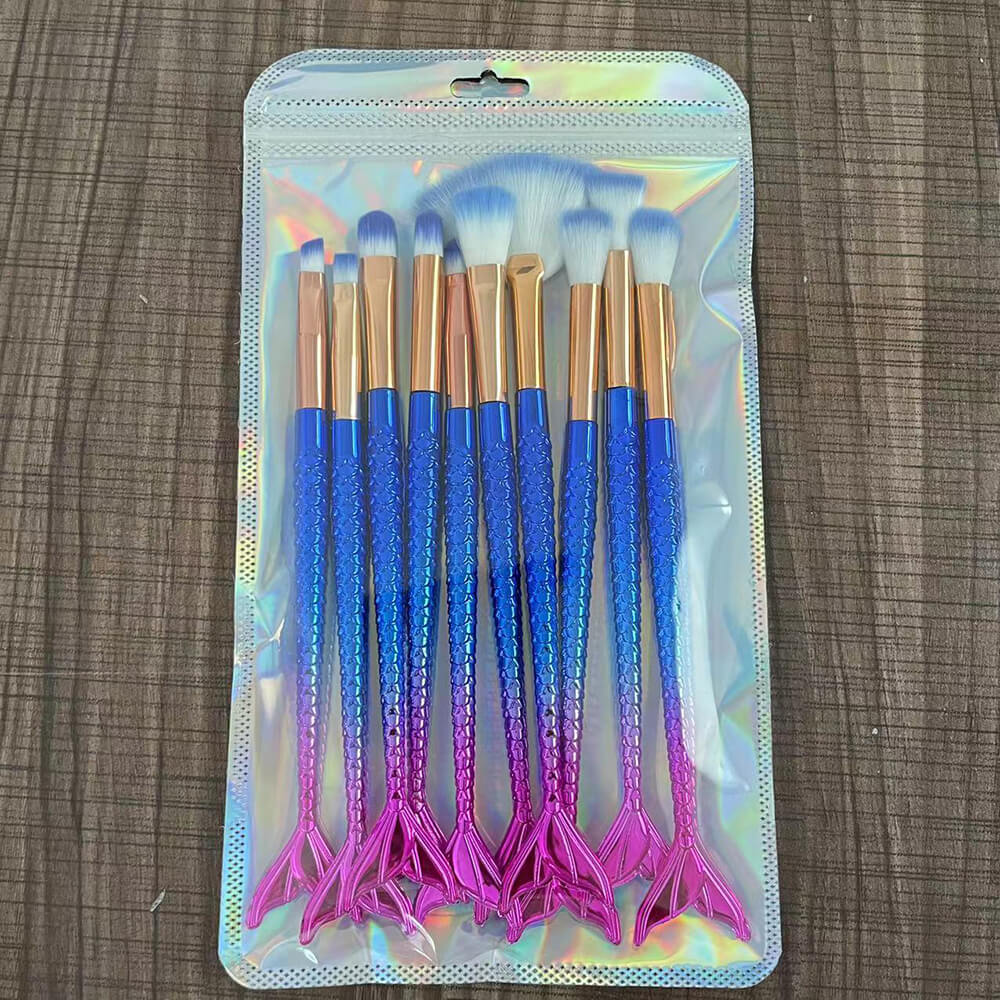 10-piece mermaid tail makeup brush set colorful 3D soft brushes beauty tools