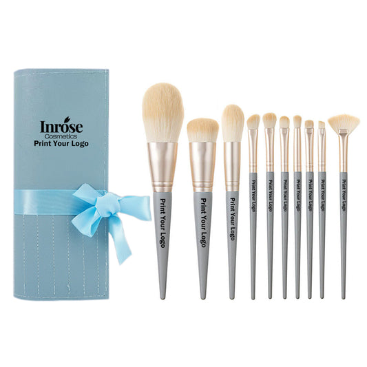 Ensemble de 10 pinceaux de maquillage bleus, pinceaux doux, outil de beauté portable