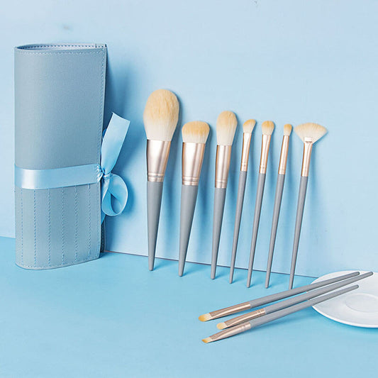 10 pcs blue makeup brush set soft brushes portable beauty tool
