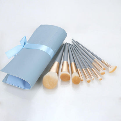 10 pcs blue makeup brush set soft brushes portable beauty tool