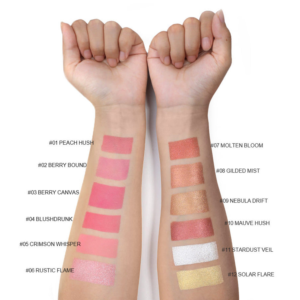 12-Color Baked Blush Mixed-Shade Palette Matte & Shimmer Long-Lasting Vegan